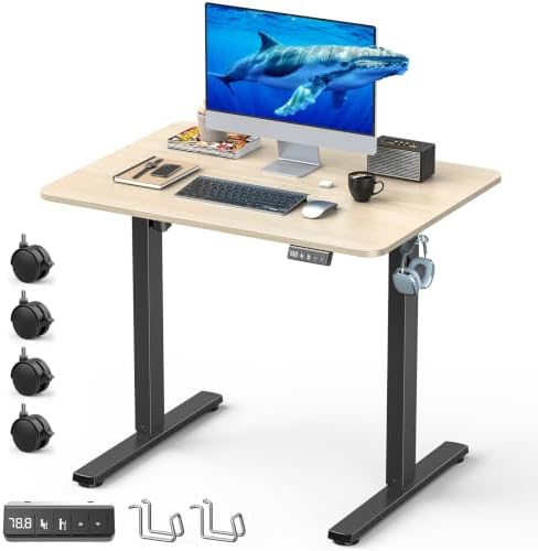 32" Small Rolling Electric Standing Desk Adjustable Height for Home Office