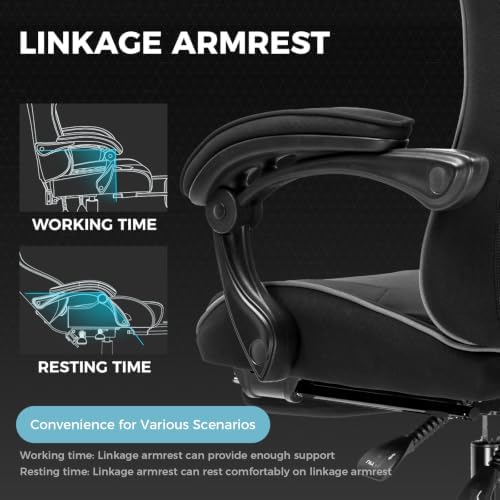 GTPLAYER Gaming Chair, Computer Chair with Footrest and Lumbar Support, Height Adjustable Game Chair with 360°-Swivel Seat and Headrest and for Office or Gaming (All Black-Fabric)