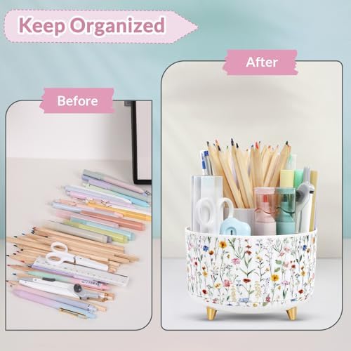 SKYDUE 360 Degree Rotating Desk Organizer, Dual-Purpose Pencil Pen Holder for Desktop, Desk Pen Organizer with 5 Slots, Office Supplies, Pencil Cup for Office, School, Home