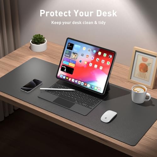 Aothia Leather Desk Pad Protector, Mouse Pad, Office Desk Mat, Non-Slip PU Leather Desk Blotter, Laptop Desk Pad, Waterproof Desk Writing Pad for Office and Home (Gray,36" x 17")