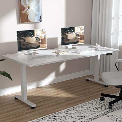 Veken 63×27.6 Inch Large Electric Standing Desk, Gaming Table, White