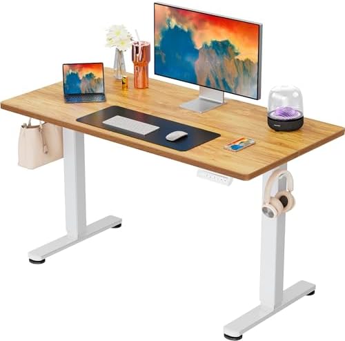 ErGear Height Adjustable Electric Standing Desk, 44 x 24 Inches Sit Stand up Desk, Memory Computer Home Office Desk, Light Vintage Brown