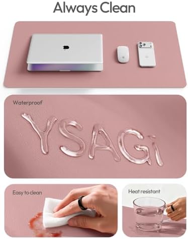 YSAGi Leather Desk Protector, Office Mat, Large Mouse Mat, Non-Slip PU Leather Blotter, Laptop Desk Mat, Waterproof Writing Pad for Office and Home(Pale Mauve, 63" x 24")