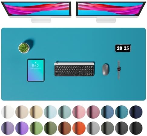 Aothia Faux Leather Desk Mat – Large Mouse Pad, Non-Slip PU Leather Blotter, Waterproof Writing Surface for Office and Home (Turquoise, 47.2" x 23.6")