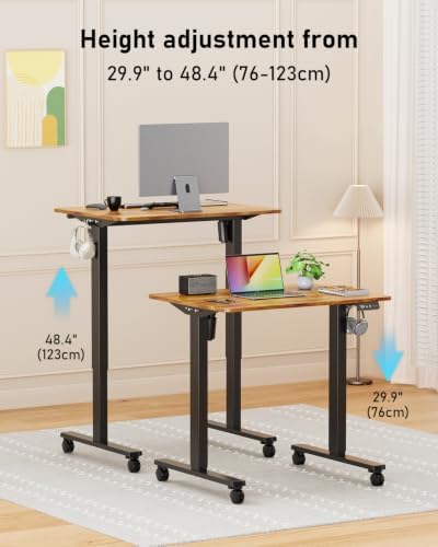 32" Small Rolling Electric Standing Desk Adjustable Height for Home Office