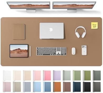 YSAGi Leather Desk Pad Protector, Office Desk Mat, Large Mouse Pad, Non-Slip PU Leather Desk Blotter, Laptop Desk Pad, Waterproof Desk Writing Pad for Office and Home (Khaki,55" x 24")