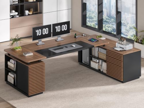 78.7" Executive Desk, Home Office Desk with File Drawers & Storage Shelves