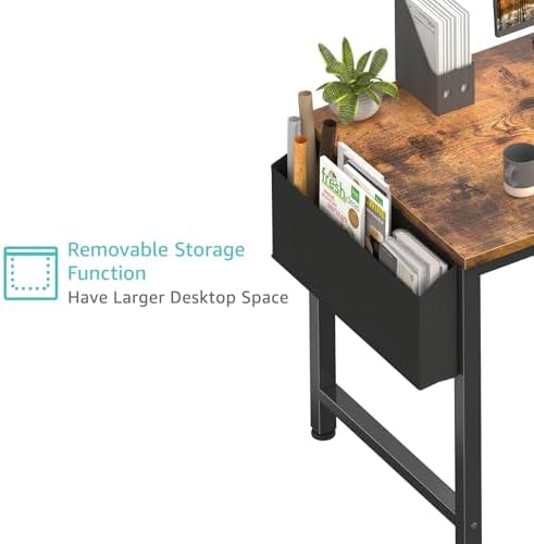 Lufeiya Computer Desk with Power Outlet, 47 inch Teen Study Table Home Office Work Writing Gaming Desks with Charging Station Outlets Built in, Brown