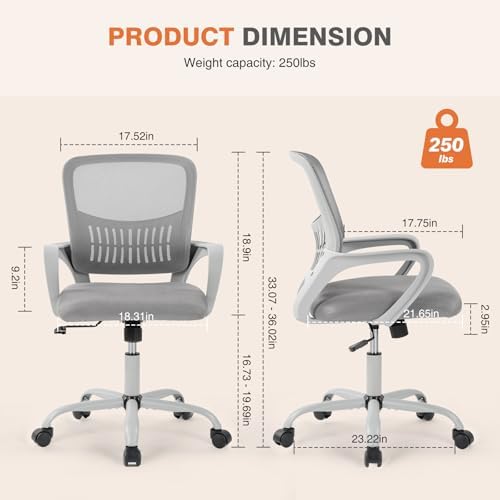 Sweetcrispy Computer Desk Chair, Mesh Office Chair, Lumbar Support, Grey