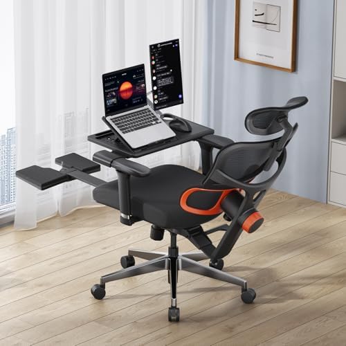 Newtral Ergonomic Office Chair - Home Office Desk Chair with Auto-Following Lumbar Support, 4D Armrest, Seat Depth and Height Adjustable (Black, Footrest + Laptop Tray)