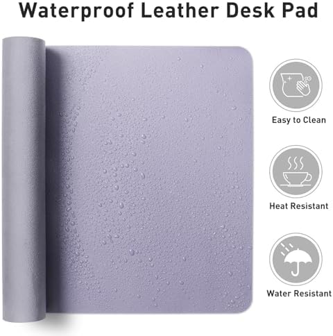 Aothia Leather Desk Pad Protector, Large Mouse Pad, Office Desk Mat, Non-Slip PU Leather Desk Blotter, Laptop Desk Pad, Waterproof Desk Writing Pad for Office and Home (23.6" x 13.7", Lavender)