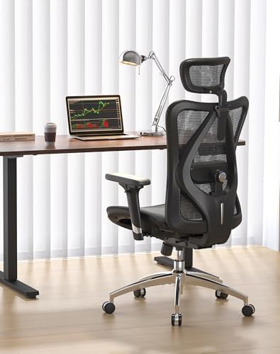 SIHOO M57 Ergonomic Mesh Office Chair, High Back Home Desk Chair with 3D Armrests, Lumbar Support and Adjustable Headrest, Comfortable Computer Chair, Big & Tall Office Chair Hold 330 LBS-Ebony
