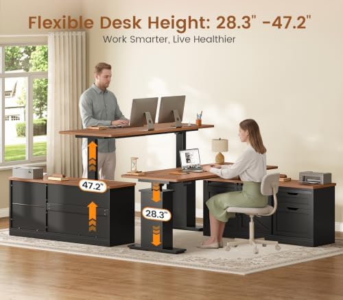 SEDETA Farmhouse L Shaped Executive Standing Desk with Storage Drawers