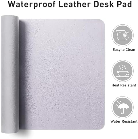 Aothia Faux Leather Desk Mat - Non-Slip PU Leather Desk Blotter, Waterproof Writing Surface, Large Desk Pad for Office & Home (Soft Lavender, 55" x 24")