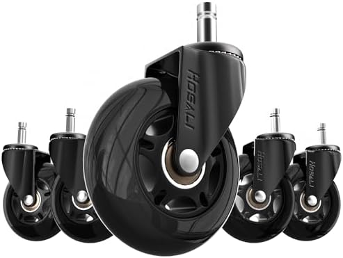 HOSALI Office Chair Wheels Replacement, Rubber Chairs Casters for Hardwood & Carpet Floors, 3 Inch Computer Desk Caster Wheel Set of 5, Black