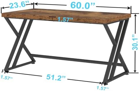 LVB 60 Inch Computer Office Desk Metal & Wood Writing Desks Rustic Brown