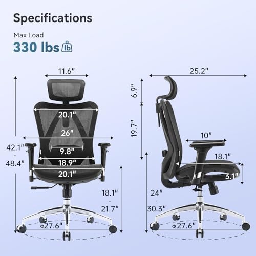 SIHOO M57 Ergonomic Mesh Office Chair, High Back Home Desk Chair with 3D Armrests, Lumbar Support and Adjustable Headrest, Comfortable Computer Chair, Office Chair Hold 330 LBS-2 Packs-Black