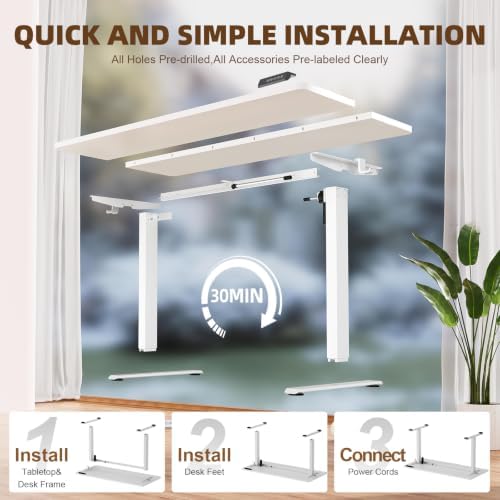 Veken 55 Inch Large Electric Standing Desk, Gaming Table, White