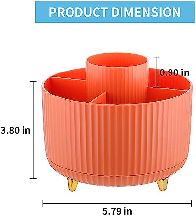 Marbrasse Desk Organizer, 360-Degree Rotating Pen Holder, Desk Organizers and Accessories with 5 Compartments Pencil Holder, Art Supply Storage Box Caddy for Office, Home（Orange）