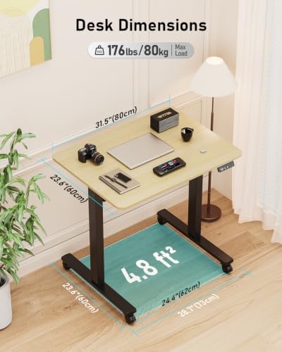 32" Small Rolling Electric Standing Desk Adjustable Height for Home Office