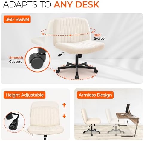 Orange Factory Criss Cross Chair, Wide Fabric Vanity Desk Seat, Beige Wheel