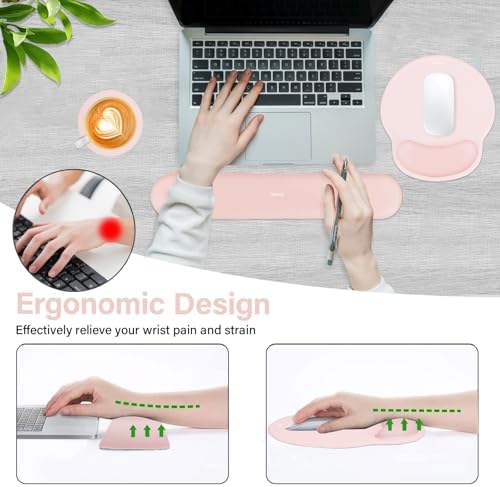 MOSISO Wrist Rest Support for Mouse Pad&Keyboard Set, Chalk Pink