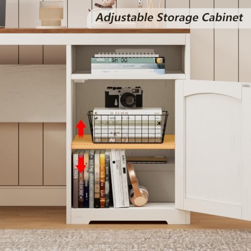 Farmhouse L Shaped Desk with Drawers & Printer Shelf for Home Office