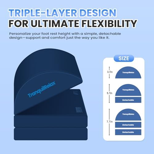 TranquilRelax Foot Rest Under Desk, 3-Height Adjustable Foot Stool, Blue