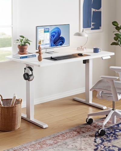 HUANUO 55x27 Inch Electric Standing Desk, Height Adjustable, White