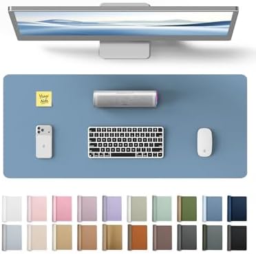 YSAGi Leather Desk Protector, Office Mat, Large Mouse Mat, Non-Slip PU Leather Blotter, Laptop Desk, Waterproof Writing Pad for Office and Home (Blue, 23.6" x 13.8")