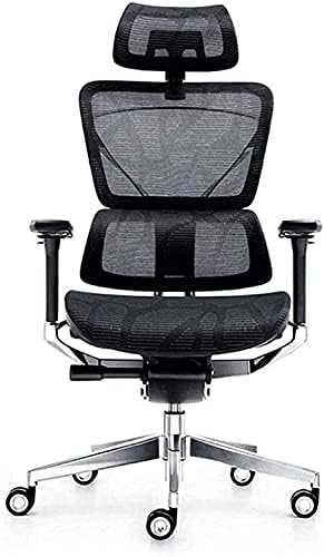 Office Ergonomic Reclining Swivel Chair with Lumbar Support, Modern Black Aluminum Chair for Office, Home, Game, Lounge