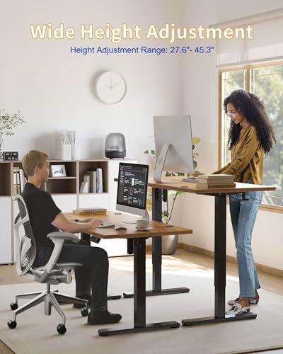 YIHAYO Electric Standing Desk, 40 x 24 Inches Stand Up Desk with Splice Board, Adjustable Height Desk, Computer Desk for Home Office, Black Frame/Rustic Brown Top