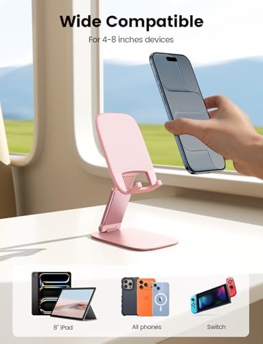 Lamicall Foldable Ultra-Thin Phone Holder, Pink Desk Accessories for Women