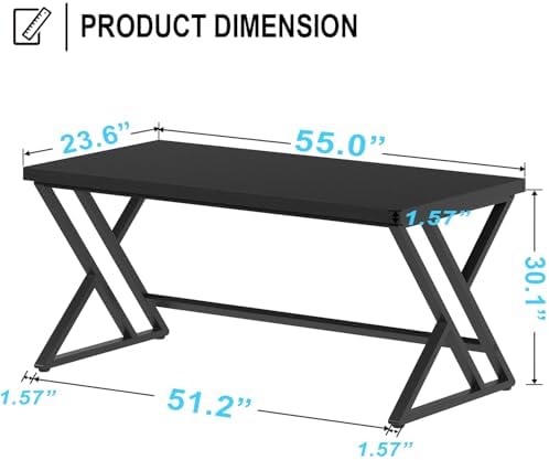 LVB 55 Inch Black Modern Computer Office Desk Metal & Wood Writing Desks