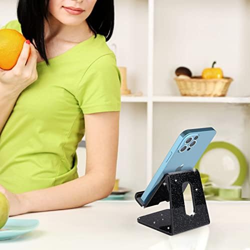 Crpich Acrylic Cell Phone Stand, Portable Phone Holder, Phone Stand for Desk, Compatible with Phone16 15 14 13 12 Pro Max Mini 11 Xr 8 Plus SE, Switch, Android Smartphone, Pad, Tablet, Glitter Black