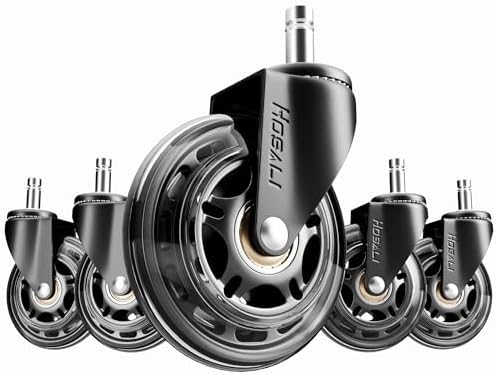 HOSALI 3 Inch Office Chair Wheels - Rubber Chair Casters Replacement, Heavy-Duty Computer Gaming Desk Caster Wheel Smooth & Safe Rolling for All Floors Including Hardwood and Carpet, Set of 5