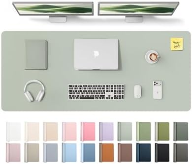 YSAGi Leather Desk Pad Protector, Office Desk Mat, Large Mouse Pad, Non-Slip PU Leather Desk Blotter, Laptop Desk Pad, Waterproof Desk Writing Pad for Office and Home (Grayish Green,55" x 17.2")