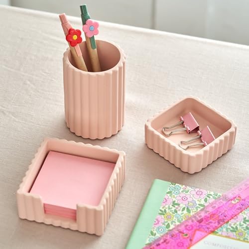 Modern Aesthetic Desk Accessories Set of 3 - Pink Concrete Organizers