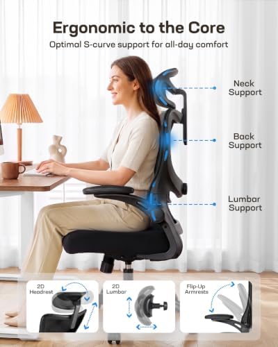 HUANUO Ergonomic Office Chair, High Back Computer Desk Chair with Adjustable Lumbar Support and Headrest, Comfy Gaming Chair with 3D Armrests, Home Office Rolling Chair, Max Load 300 lbs, Pack of 3