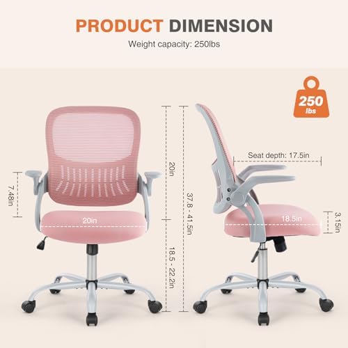 Sweetcrispy Home Office Chair, Mesh Office Chair, Lumbar Support, Pink