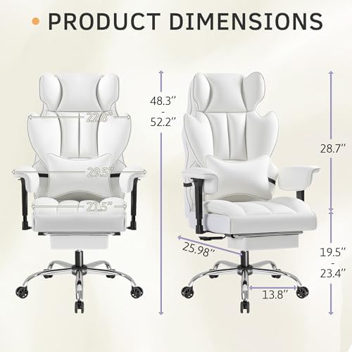 Furmax Big and Tall Office Chair, High Back Gaming Chair with Footrest for Heavy People, 400LBS Ergonomic Comfy Office Chair with Adjustable Armrests for Home Office (White)