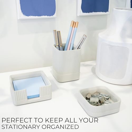 Aesthetic Desk Organizer Set of 3 - Sturdy Concrete Office Accessories