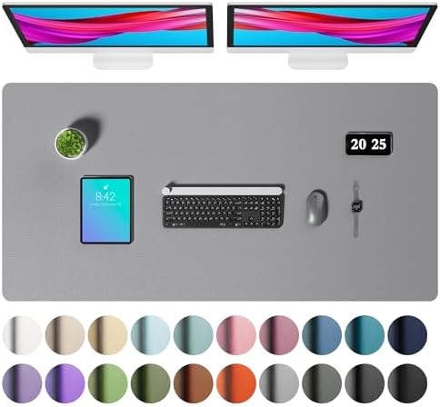 Aothia Faux Leather Desk Mat – Large Mouse Pad, Non-Slip PU Leather Blotter, Waterproof Writing Surface for Office and Home (Light Grey, 47.2" x 23.6")
