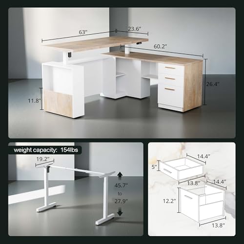 ModernMate 63" L Shaped Executive Standing Desk with 3 Drawers