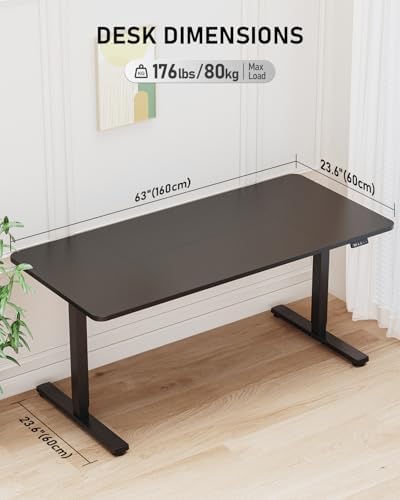 63" Large Electric Standing Desk Adjustable Height for Home Office