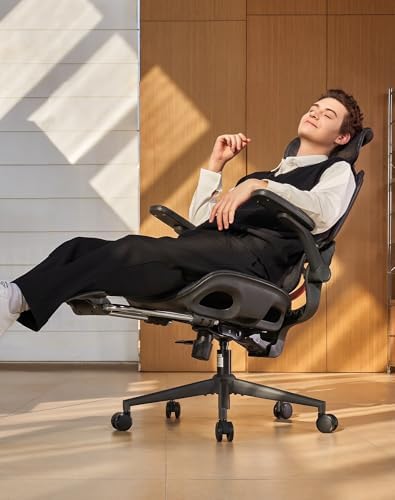SIHOO B100 PRO Ergonomic Office Chair with Footrest, Mesh Office Chair with Adaptive Lumbar Support, Computer Chair with Wide Headrest, Desk Chair with 360° Rotatable Flip-Up Armrests, Jet Black