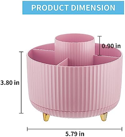Marbrasse Desk Organizer, 360-Degree Rotating Pen Holder, Desk Organizers and Accessories with 5 Compartments Pencil Organizer, Art Supply Storage Box Caddy for Office, Home(Pink)