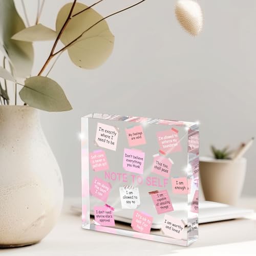 Female Desk Decor, 4x4 Inch Pink Acrylic, Motivational Quotes, Inspirational Desk Decor, Girls Dorm Must-Have, Positive Affirmation Gift for Women