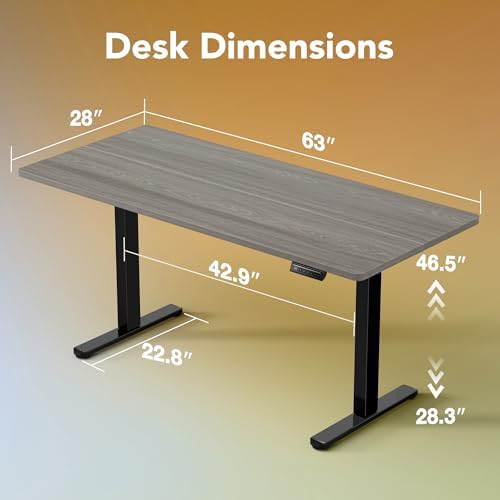 HUANUO 63x28 Inch Electric Standing Desk, Height Adjustable, Grey