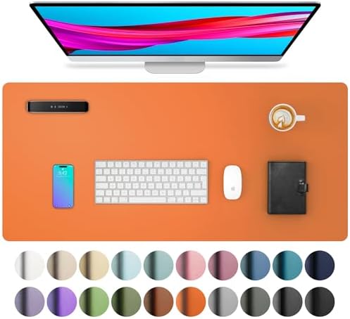 Aothia Leather Desk Pad Protector, Mouse Pad, Office Desk Mat, Non-Slip PU Leather Desk Blotter, Laptop Desk Pad, Waterproof Desk Writing Pad for Office and Home (23.6" x 13.7", Hermes Orange)